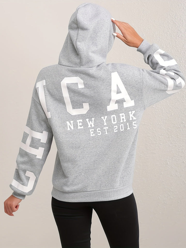 Drune | Kapuzensweatshirt mit Druck Baumwolle Chicago New York Design