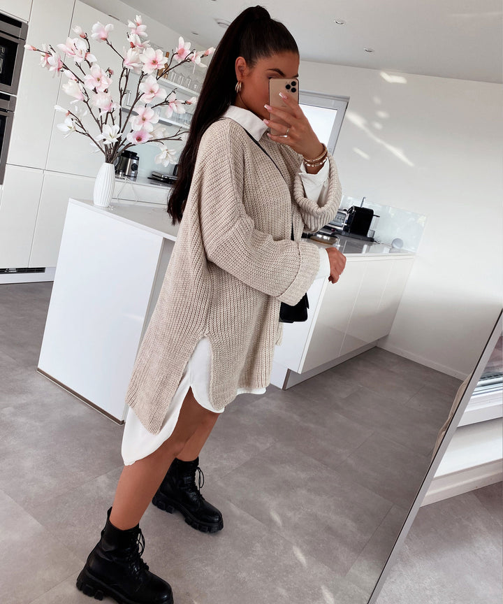 Drune | Cozy oversized knit sweater in soft beige