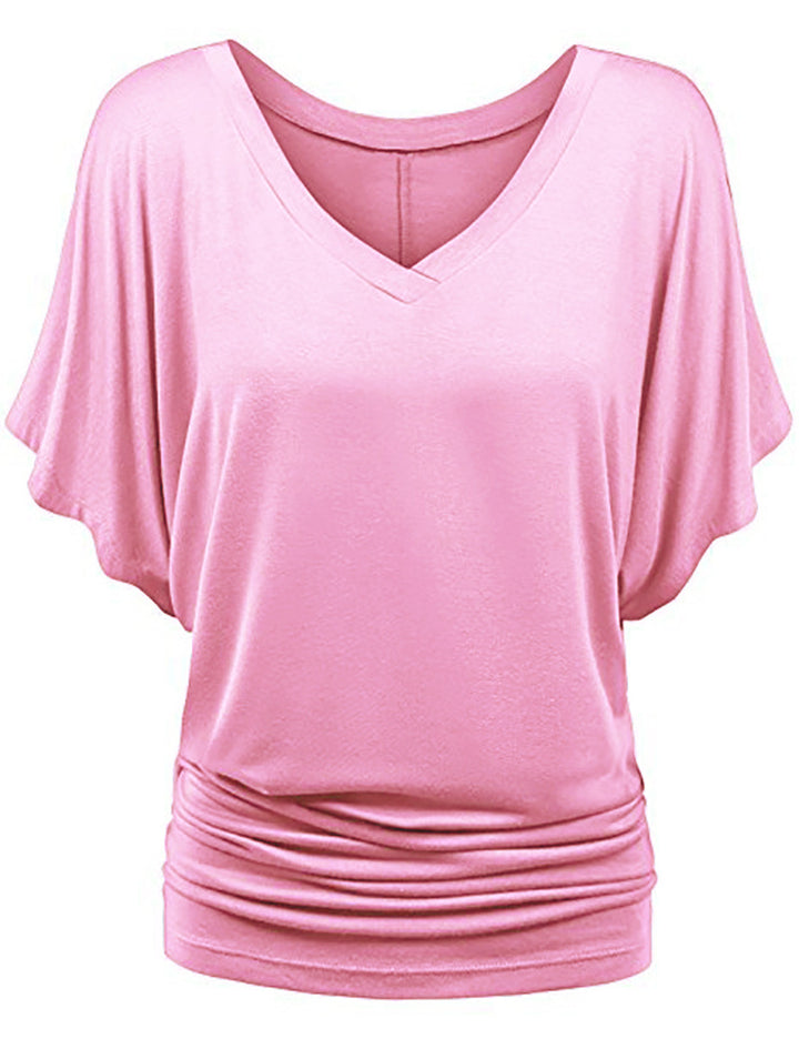 Damen lässiges V-Ausschnitt T-Shirt mit drapiertem Saum Drune