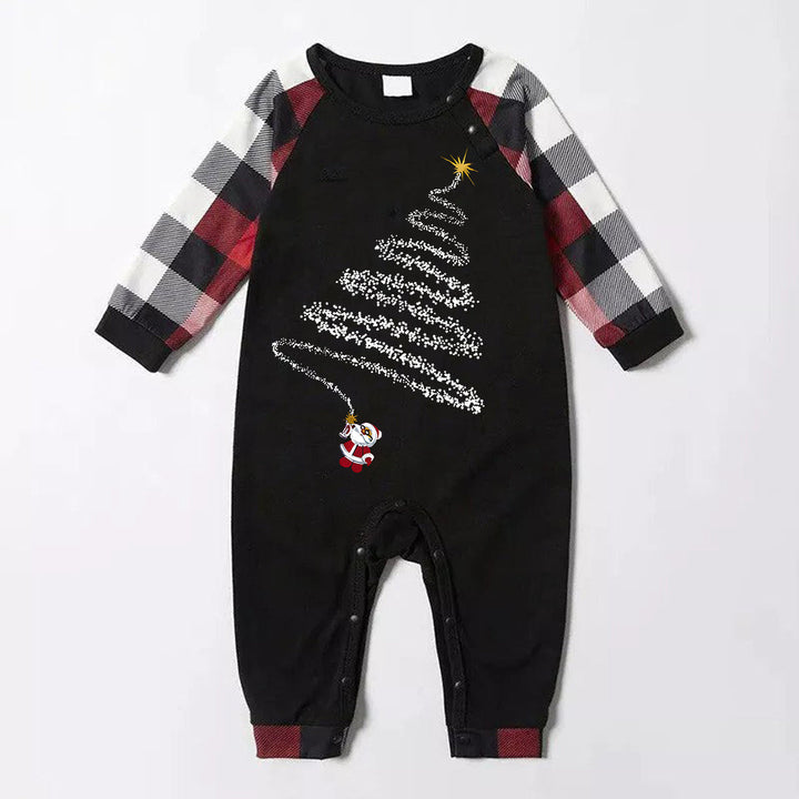 Drune | Weihnachtsmann-Print-Muster Freizeit Langarm-Sweatshirts Kontrast-Oberteile und rot & schwarz & weiß kariert Hose Familie passende Pyjama-Set mit Haustier-Bandana