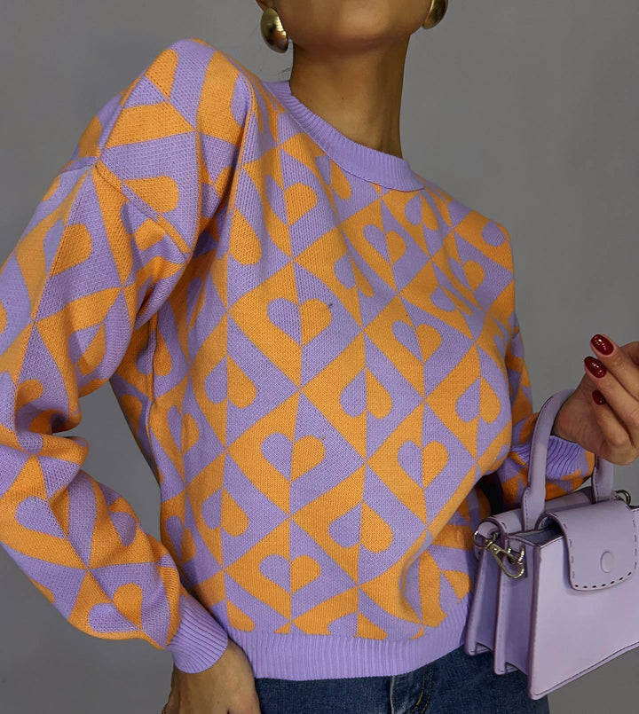 Drune | Herzprint Strickpullover Weich und Trendy Einzigartiges Muster