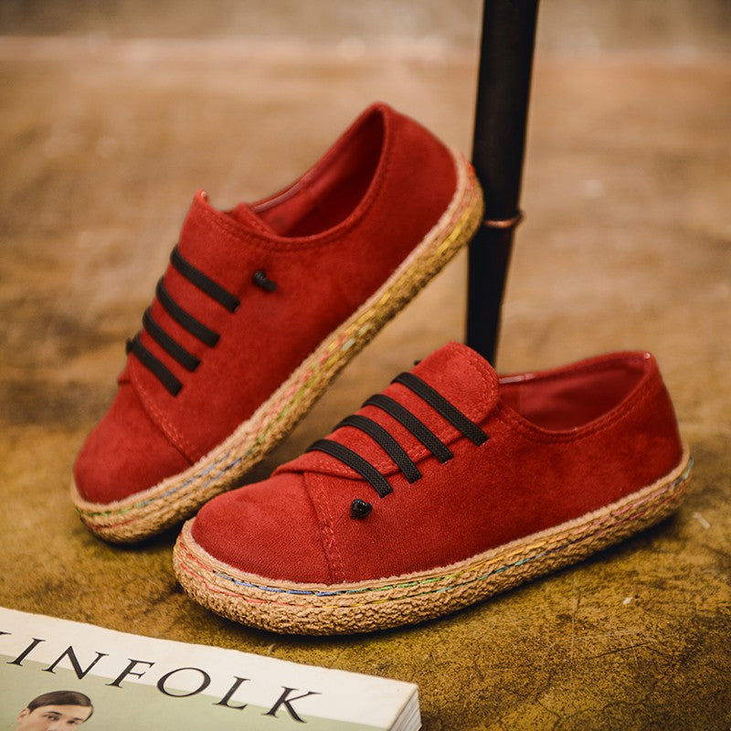 Damen nan niedriger Sneaker-Espadrille mit Veloursleder-Optik, elastischen Schnürbändern und geflochtener Jute-Sohle Drune
