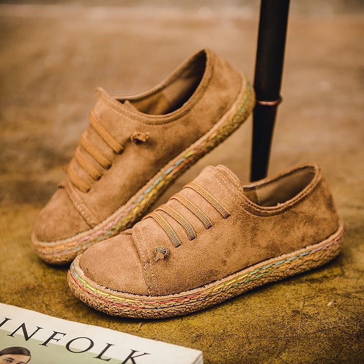 Damen nan niedriger Sneaker-Espadrille mit Veloursleder-Optik, elastischen Schnürbändern und geflochtener Jute-Sohle Drune