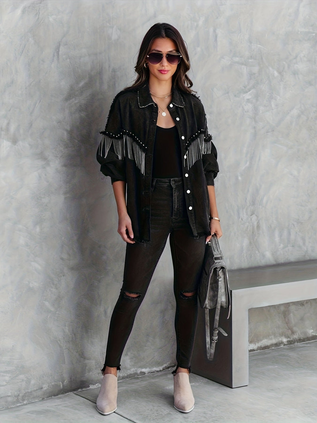 Drune | stilvolle Jeansjacke mit Fransen