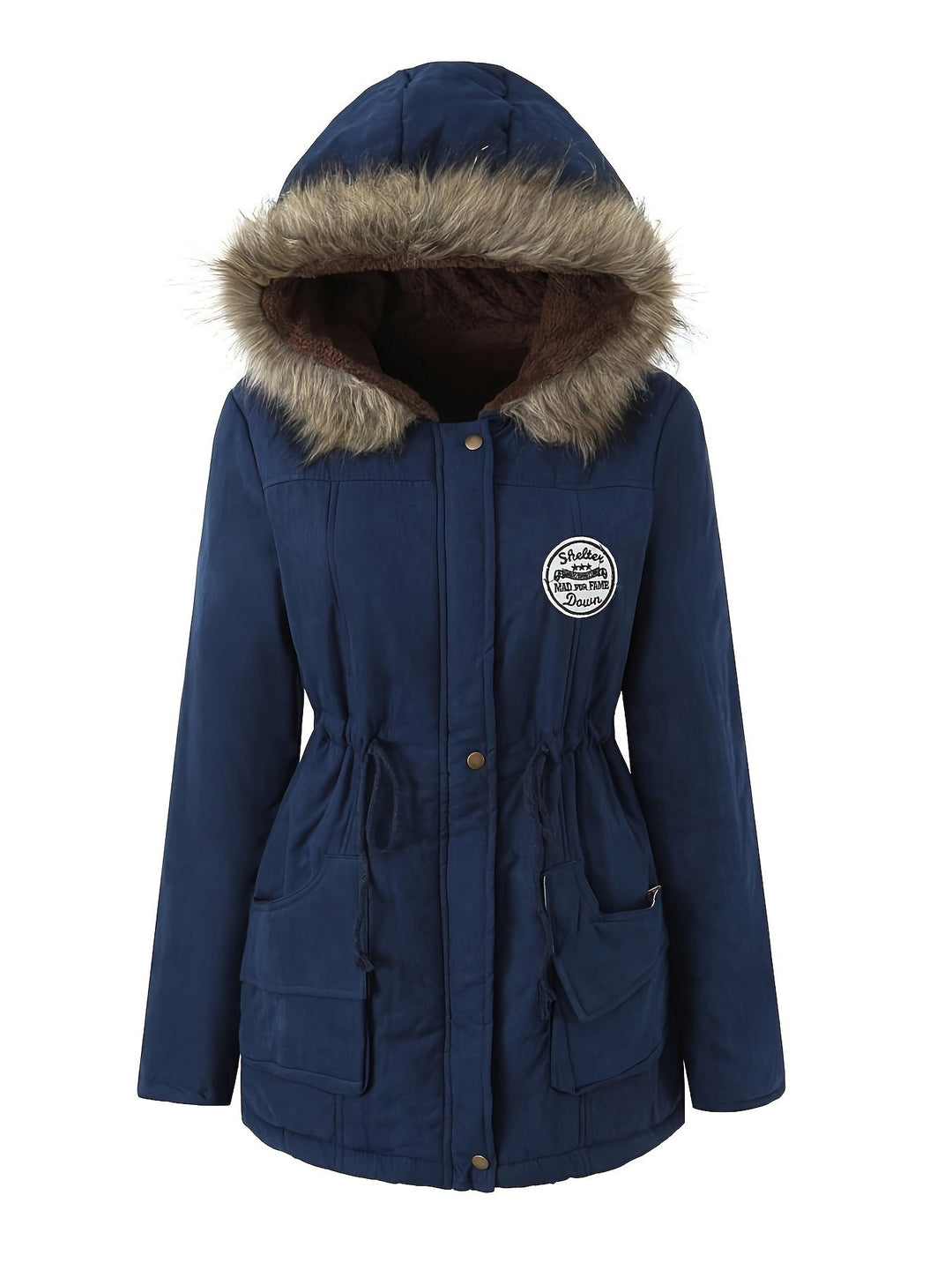 Drune | Winterjacke mit Kunstfellkragen - Warme Parka Jacke mit Kordelzug und Taschen