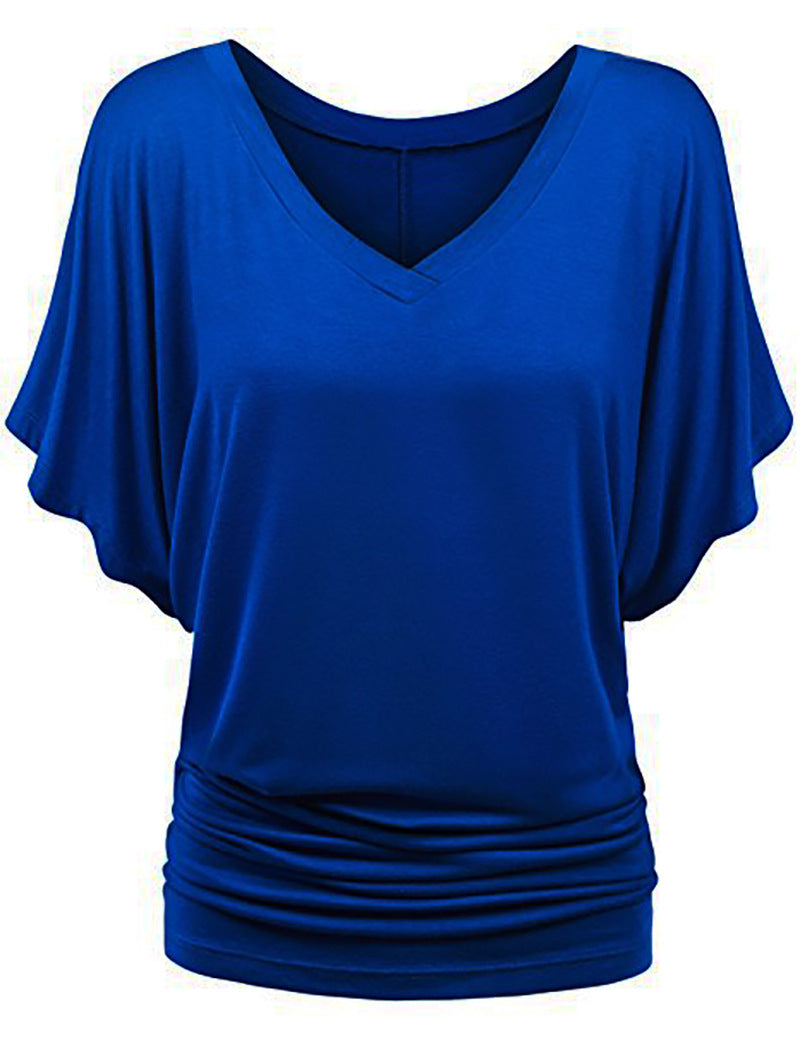 Damen lässiges V-Ausschnitt T-Shirt mit drapiertem Saum Drune