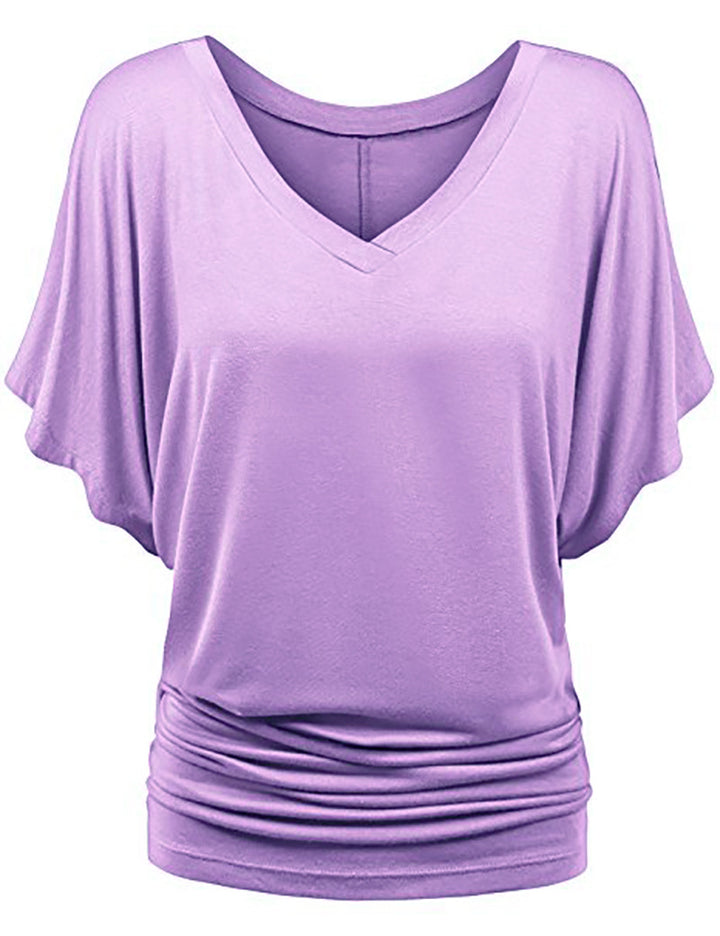 Damen lässiges V-Ausschnitt T-Shirt mit drapiertem Saum Drune