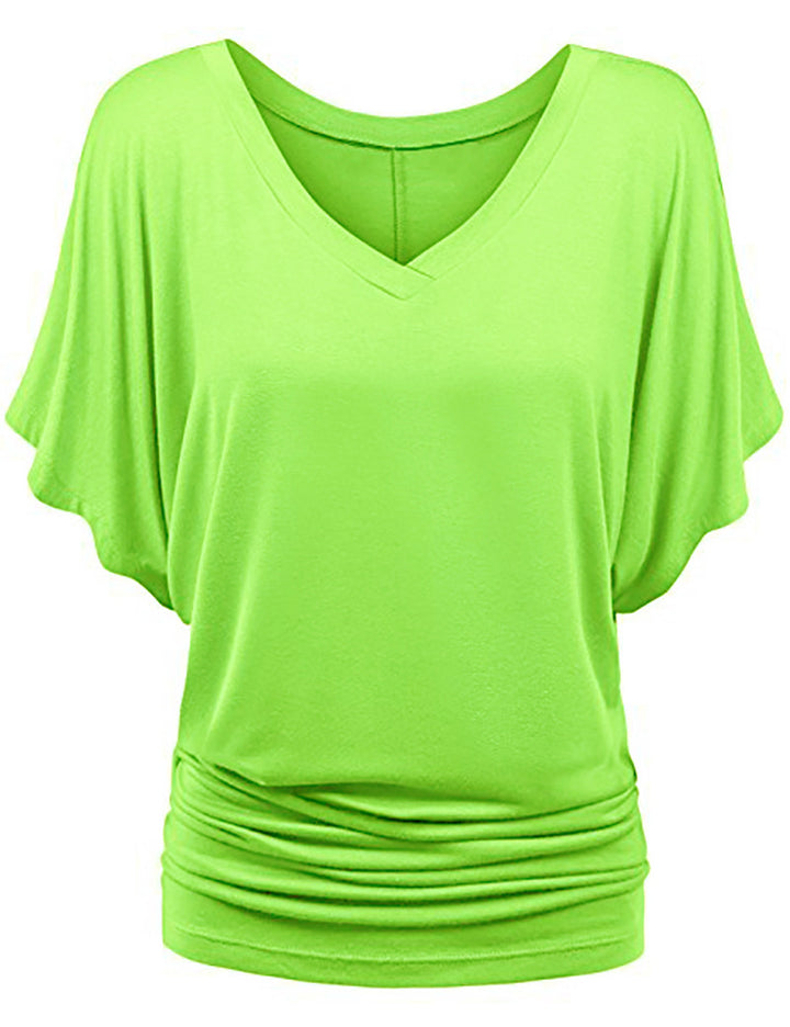 Damen lässiges V-Ausschnitt T-Shirt mit drapiertem Saum Drune