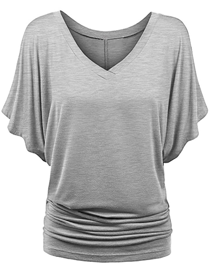 Damen lässiges V-Ausschnitt T-Shirt mit drapiertem Saum Drune