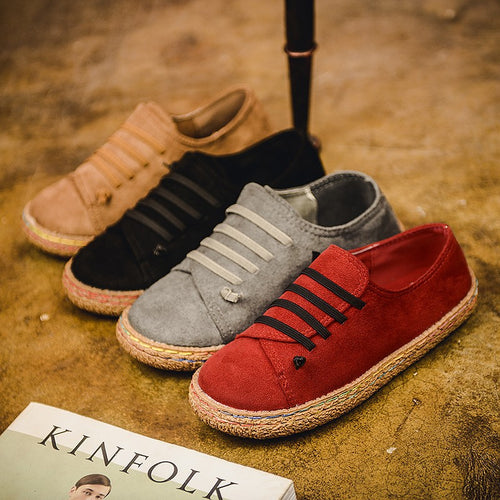 Damen nan niedriger Sneaker-Espadrille mit Veloursleder-Optik, elastischen Schnürbändern und geflochtener Jute-Sohle Drune