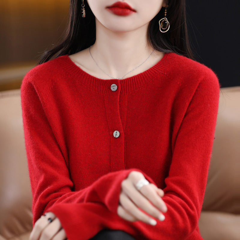 Drune | Lockerer Damen Cashmere Strickjacke Mit Rundhalsausschnitt Aus Hochwertiger Veganer Wolle