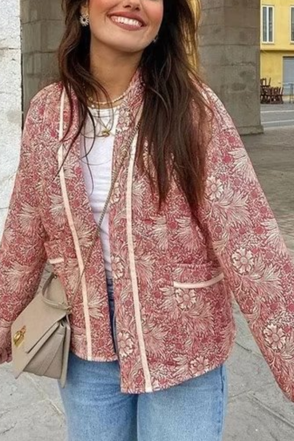 Drune | Print Lockere V-Ausschnitt Cardigan Baumwolljacke