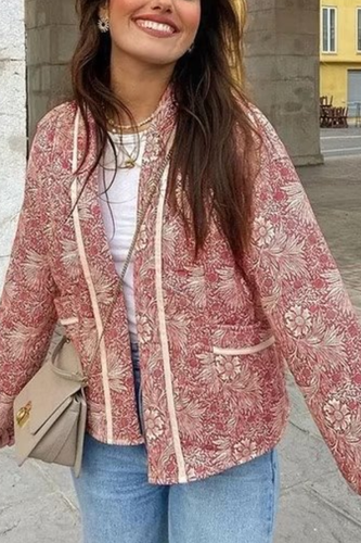 Drune | Print Lockere V-Ausschnitt Cardigan Baumwolljacke