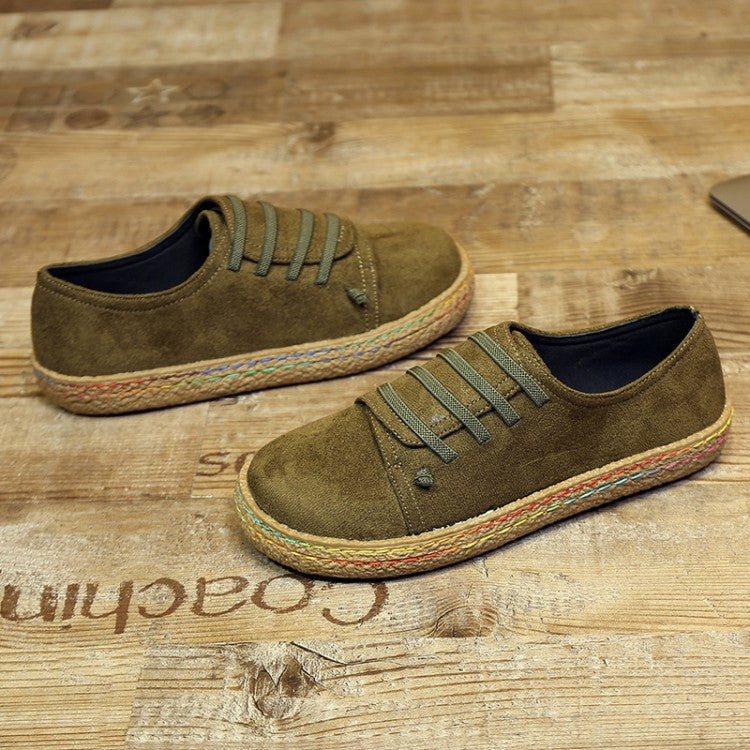Damen nan niedriger Sneaker-Espadrille mit Veloursleder-Optik, elastischen Schnürbändern und geflochtener Jute-Sohle Drune