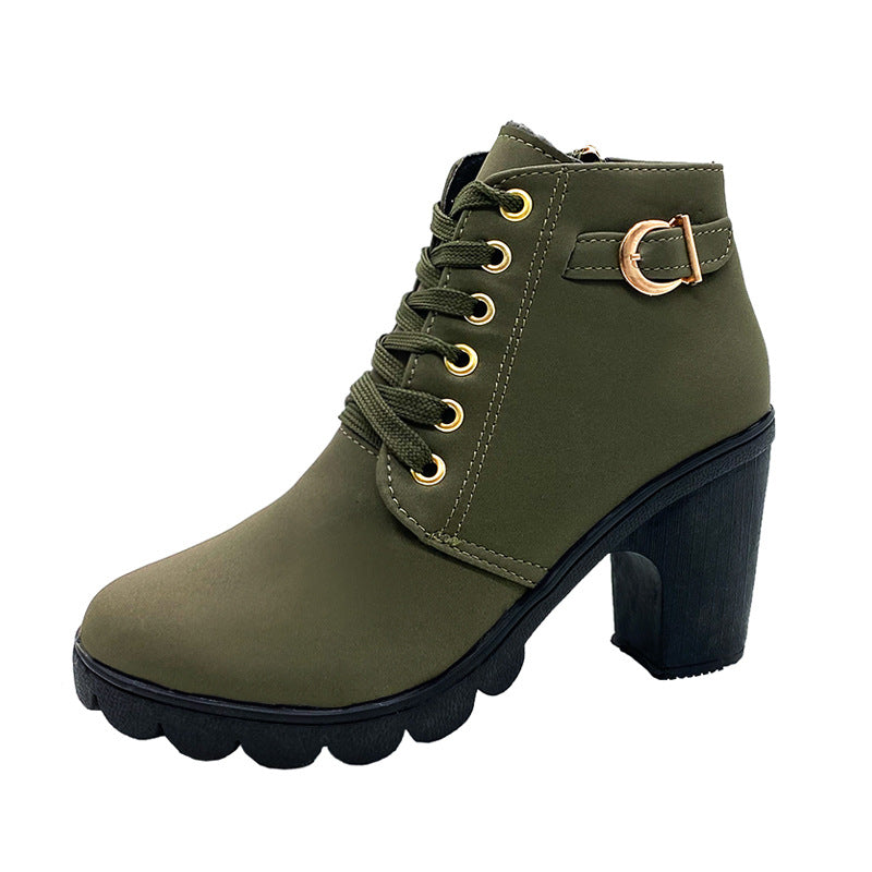 Drune | Stiefeletten mit Blockabsatz - Warm Gefüttert - Rutschfeste Sohle - Goldene Details