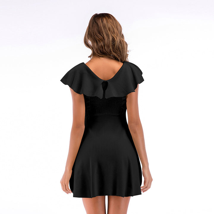 Damen Freizeitkleid mit Rüschendetails und tiefem V-Ausschnitt Drune