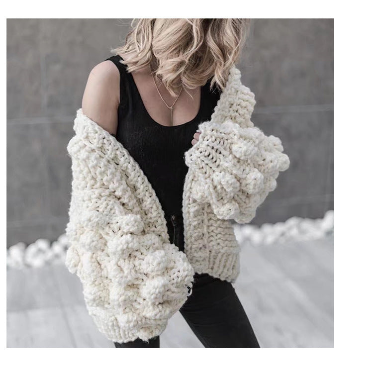 Damen Grob gestrickter Oversized Cardigan mit voluminösen Ärmeln Drune