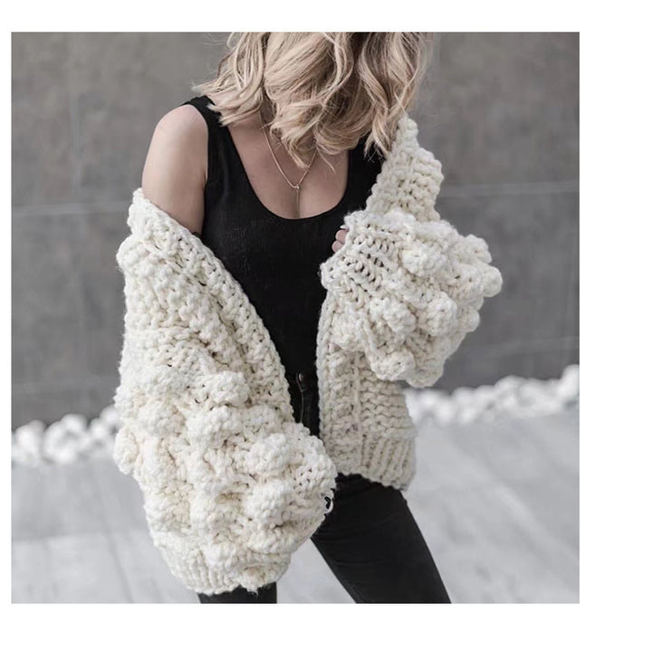 Damen Grob gestrickter Oversized Cardigan mit voluminösen Ärmeln Drune