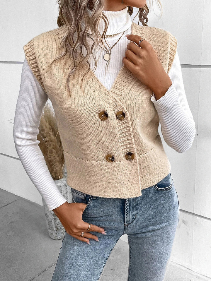 Drune | Stilvolle Herbst Klassische Knopfverschluss V-Hals Pullover Weste Für Frauen