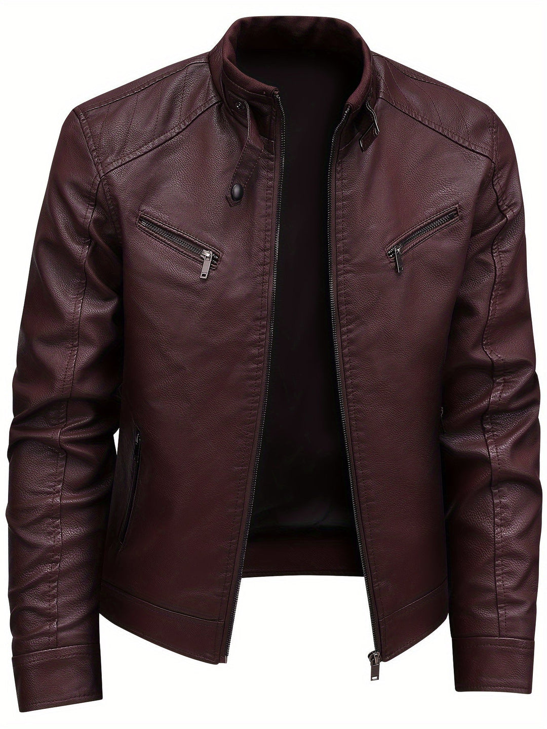 Drune | Lederjacke mit Stehkragen und Reißverschlussärmeln