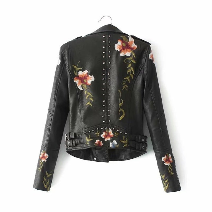 Drune | Bestickte Kunstlederjacke - Nieten Details - Kühner Motorradstil - Vielseitige Oberbekleidung