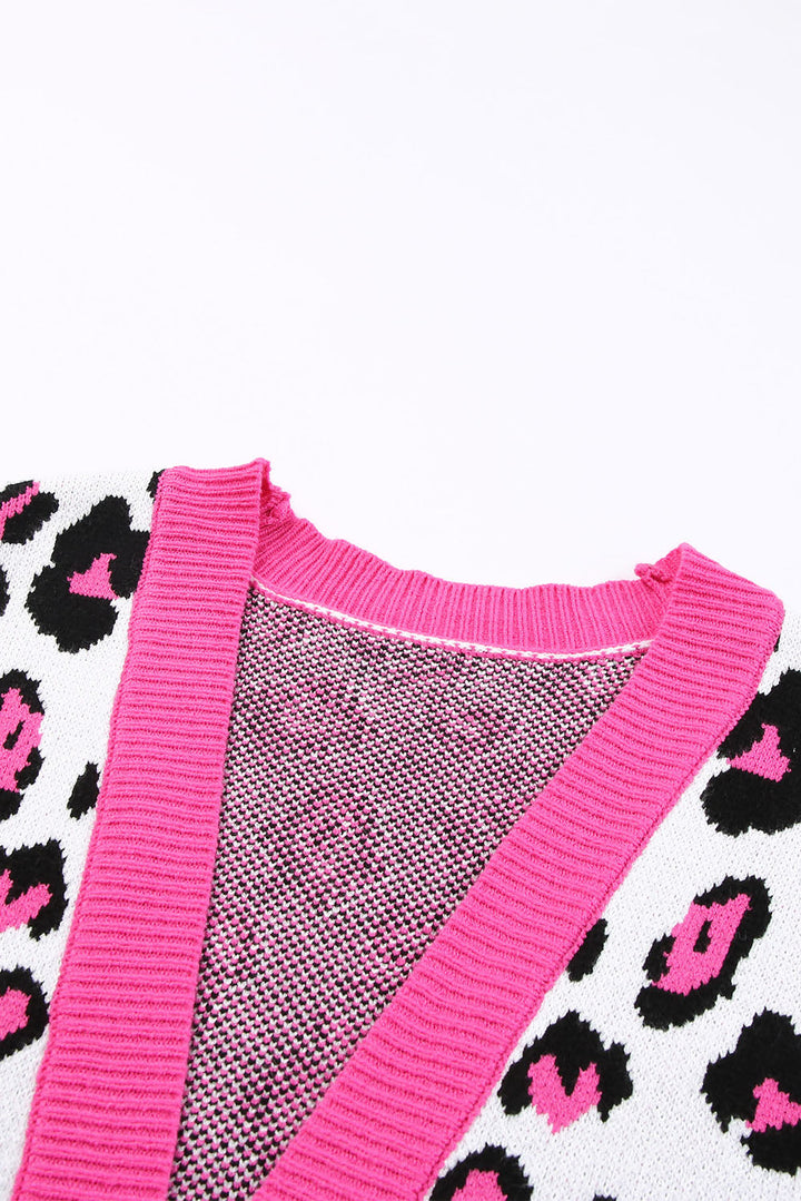 Drune | Leopard-Kontrastbesatz Offene Vorderseite Langarmlange Strickjacke