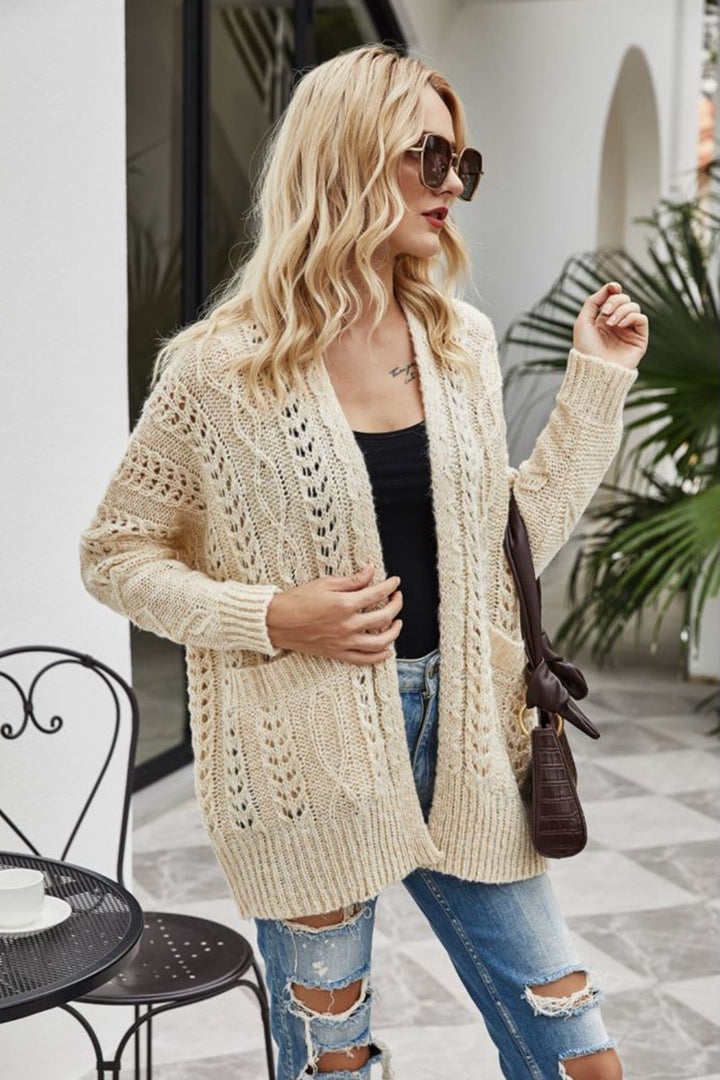 Drune | Gerippter Besatz Offenes Strickjacke