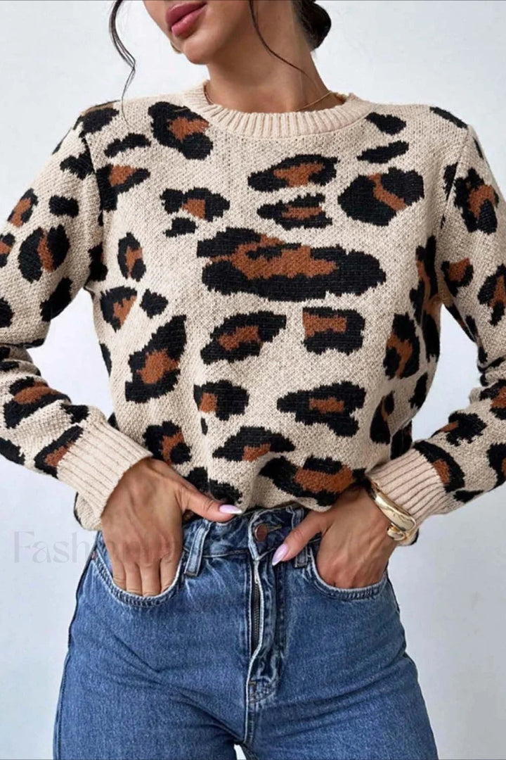 Drune | Pullover mit Rundhalsausschnitt und Leopardenmuster in Blockfarben