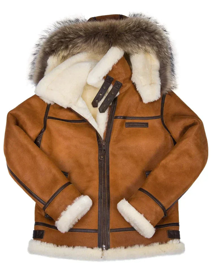 Drune | Winter Lammfelljacke mit Pelzkapuze