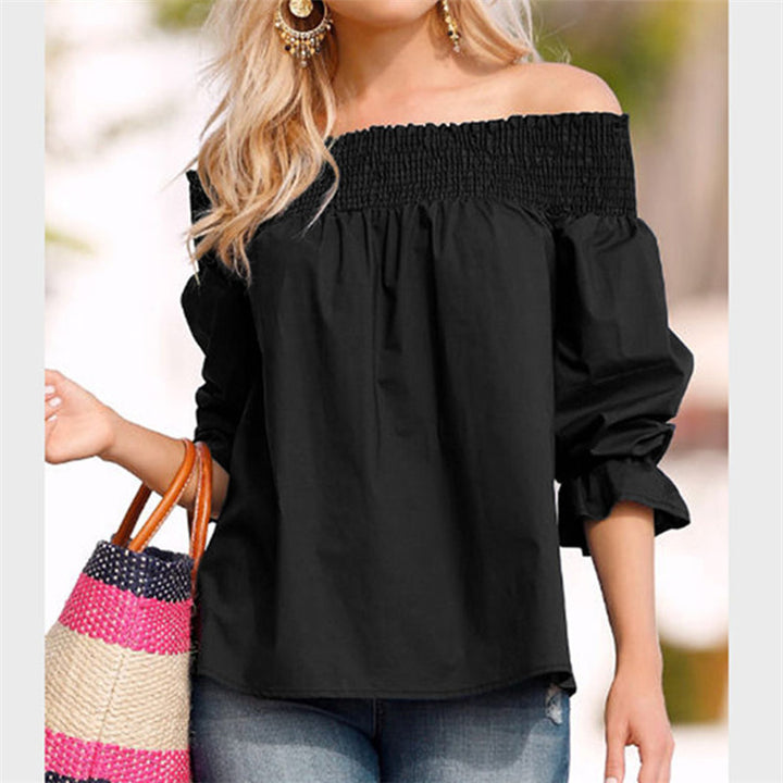 Damen Off-Shoulder Bluse mit Rüschenärmel und Schleifendetail Drune