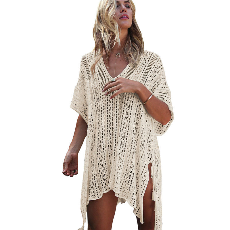Damen lässiger Häkel-Kaftan mit stilvollem V-Ausschnitt Drune