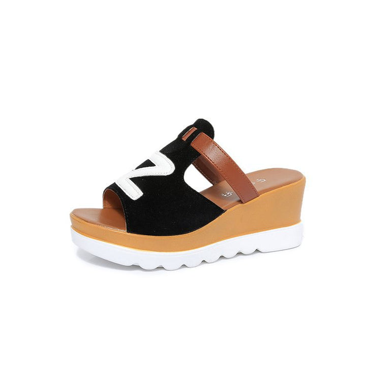Damen nan Schlupf-Keilpantolette mit ergonomischer Wellenlaufsohle, gepolstertem Komfortfußbett und dekorativer Logoapplikation Drune