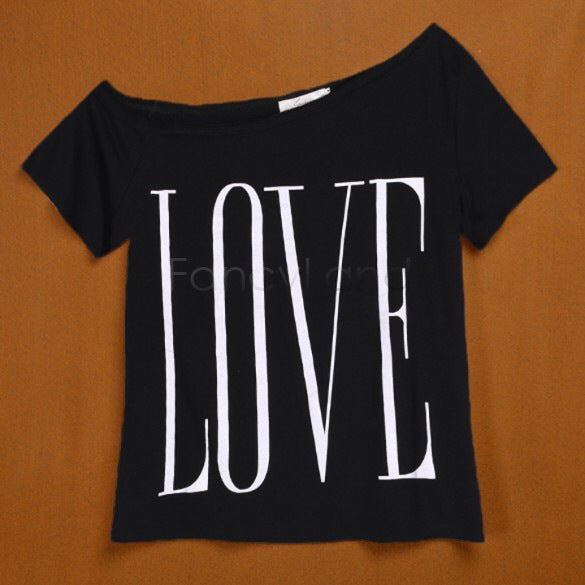 Damen Off-Shoulder T-Shirt mit großem Schriftzug Drune