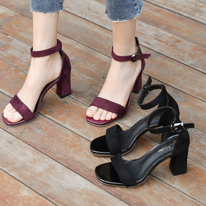 Damen eleganter Riemchen-Sandaletten mit robustem Blockabsatz und verstellbarem Fesselriemen Heidi-Mode