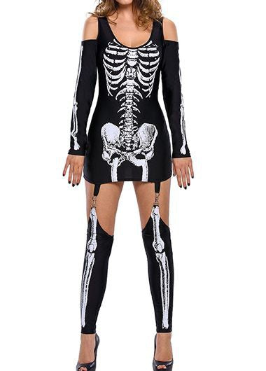 Damen Skelettdruck Kostüm Kleid Drune