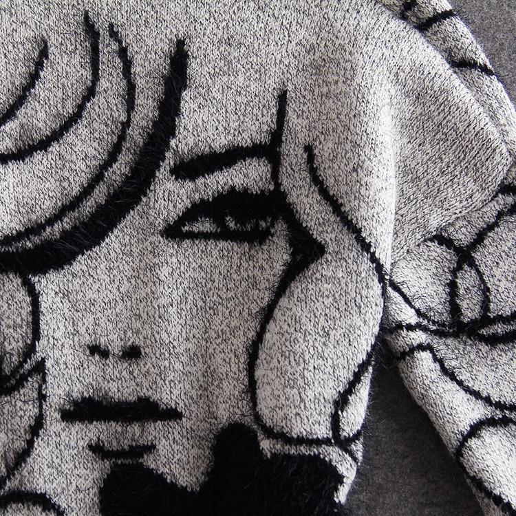 Damen Strickjacke mit kreativem Motiv und offenem Frontdesign Drune