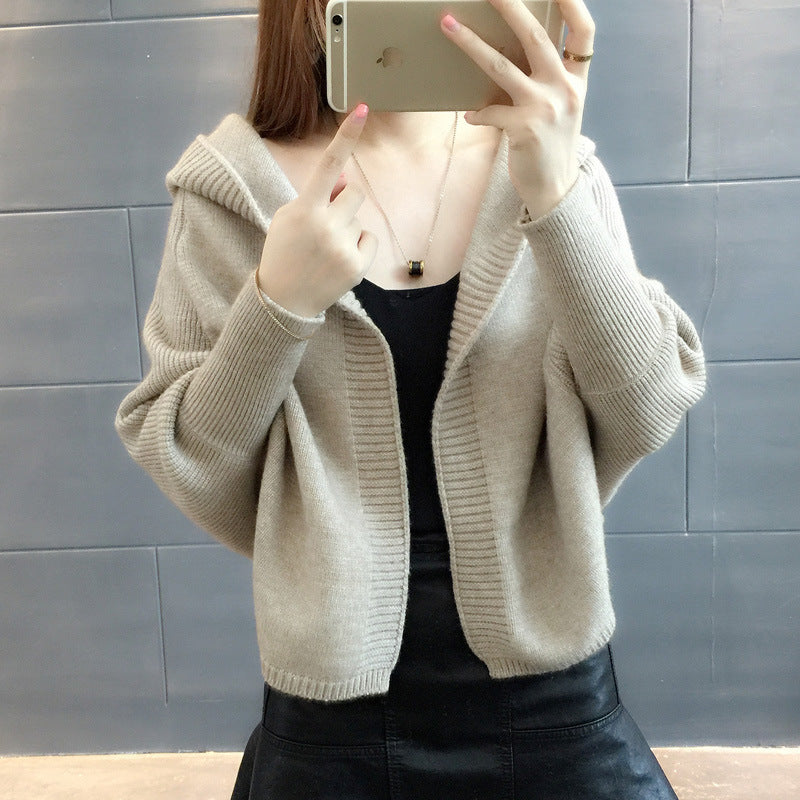 Damen stylischer und leichter Strickjacke mit Kapuze Drune