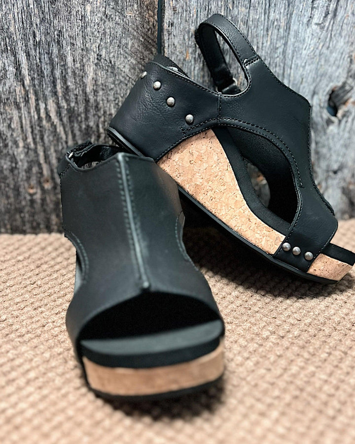 Drune - Damen Plateau-Keilsandalen aus Kork mit Fesselriemchen | Stilvolle Sandalen mit offenem Zehenbereich und Keilabsatz für Damen