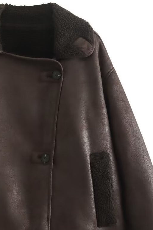 Drune | Lammfell gefütterte lockere Jacke