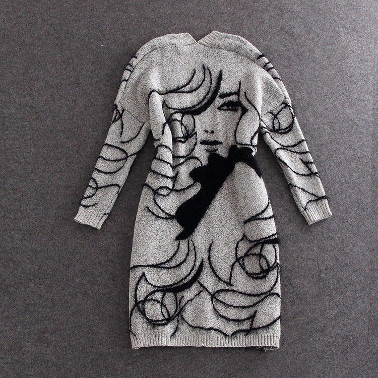 Damen Strickjacke mit kreativem Motiv und offenem Frontdesign Drune