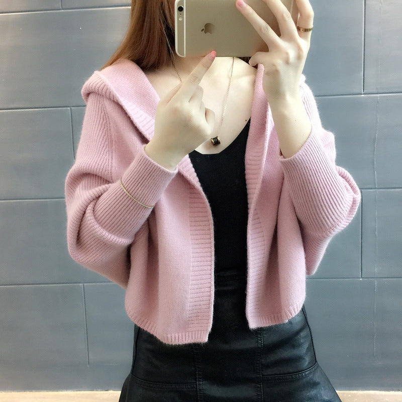 Damen stylischer und leichter Strickjacke mit Kapuze Drune