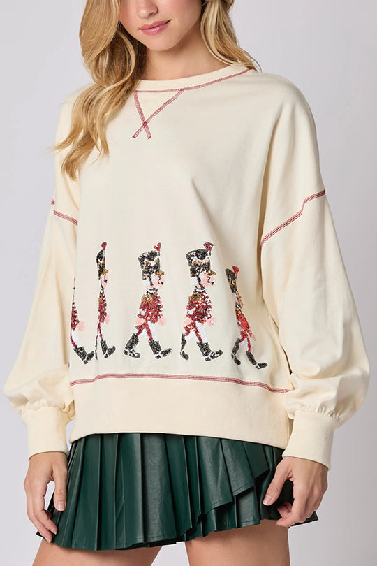 Drune | Weihnachts Soldat Pailletten Langarm Freizeit Sweatshirt