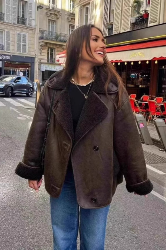 Drune | Lammfell gefütterte lockere Jacke