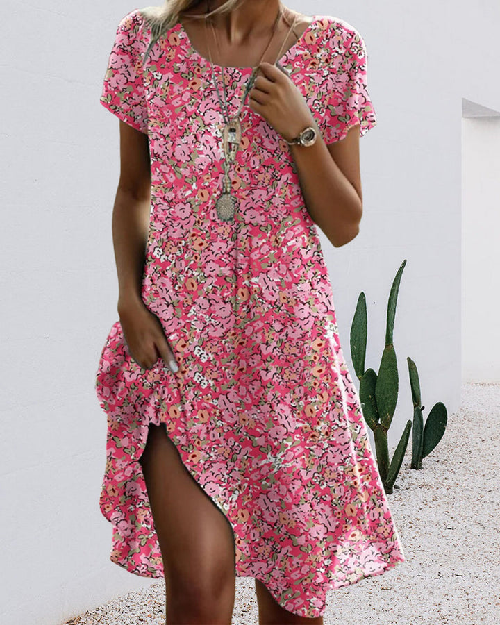 Drune | Kleid Rundhals Kurzarm Blumenmuster