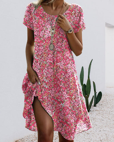 Drune | Kleid Rundhals Kurzarm Blumenmuster
