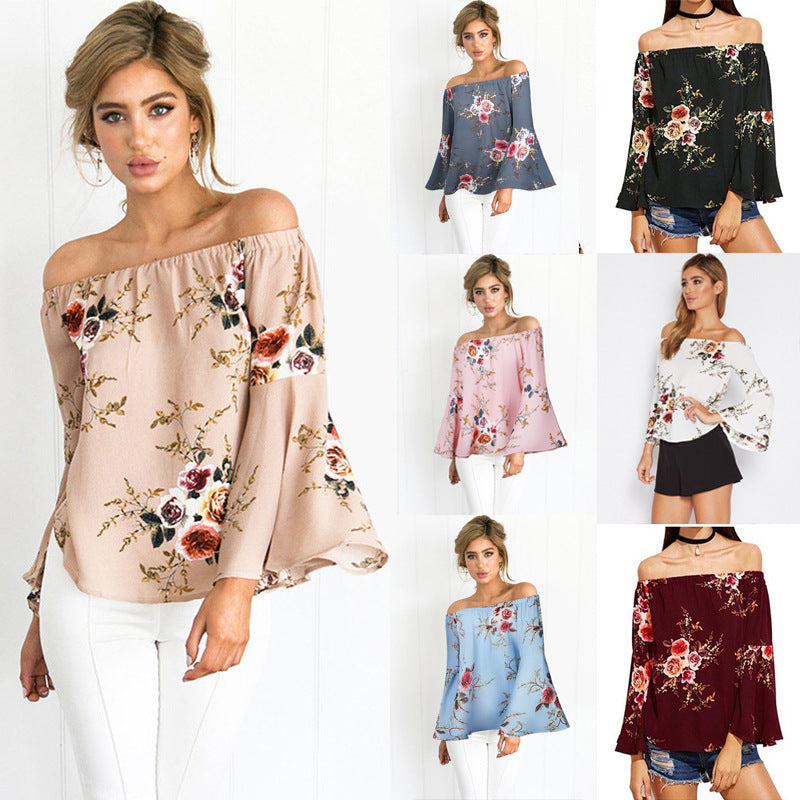 Damen Off-Shoulder Bluse mit voluminösen Ärmeln und floralem Muster Drune