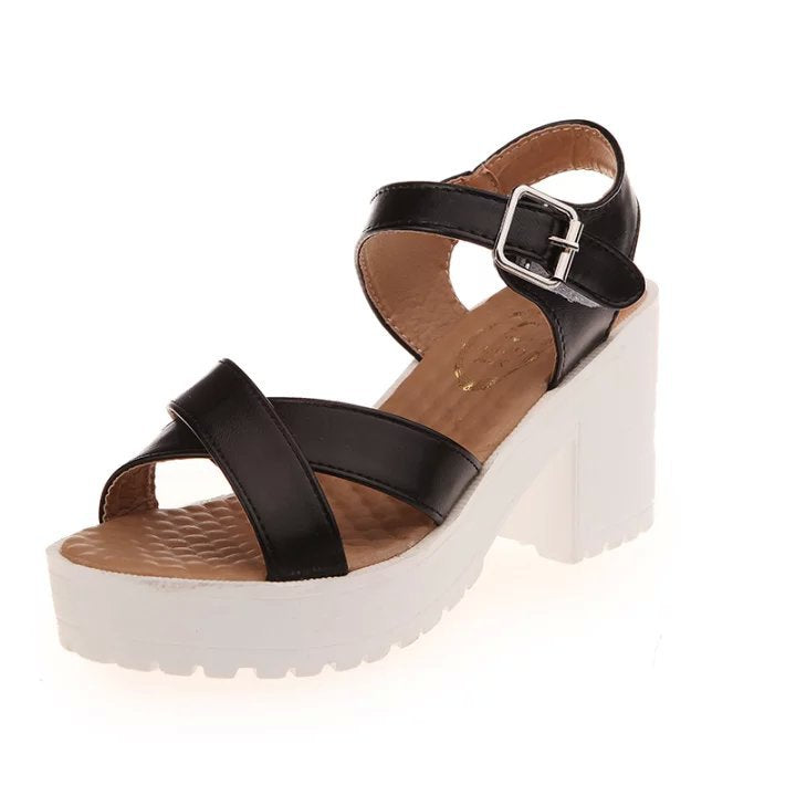 Damen nan Sandalette mit gepolstertem Wabenfußbett, gekreuzten Komfortriemen und robuster Profil-Blocksohle Drune