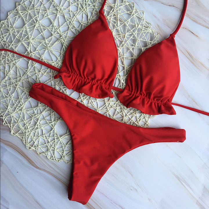 Damen Chic Triangel-Bikini mit verspielten Rüschendetails Drune