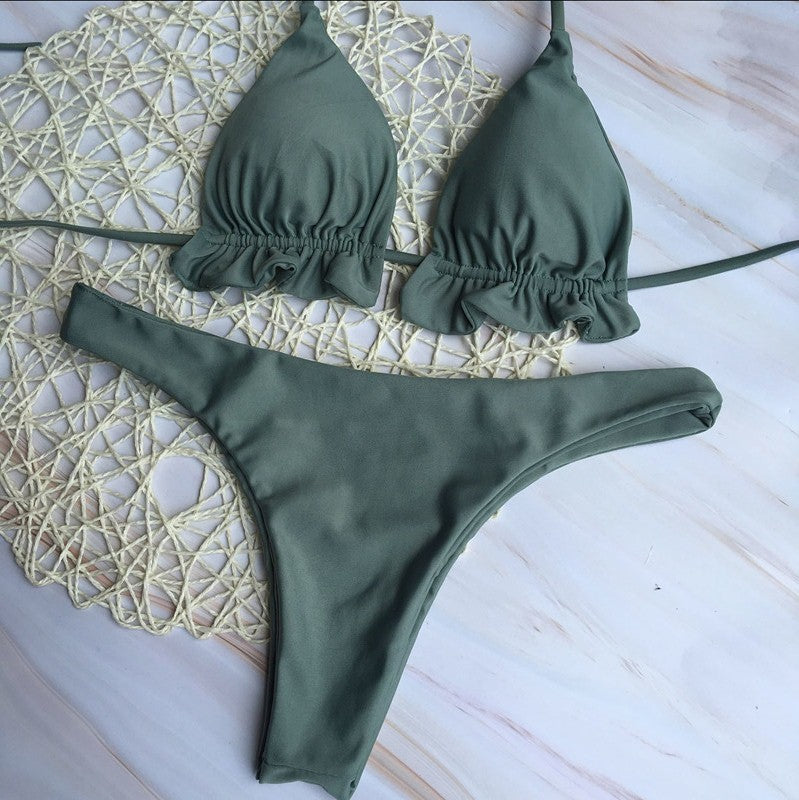 Damen Chic Triangel-Bikini mit verspielten Rüschendetails Drune