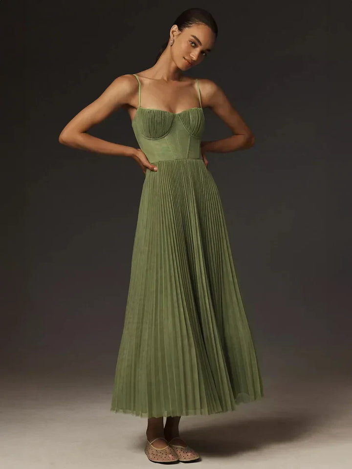 Drune | Midi Ärmellos Kleid Mit Gefälteltem Tüll-Bustier